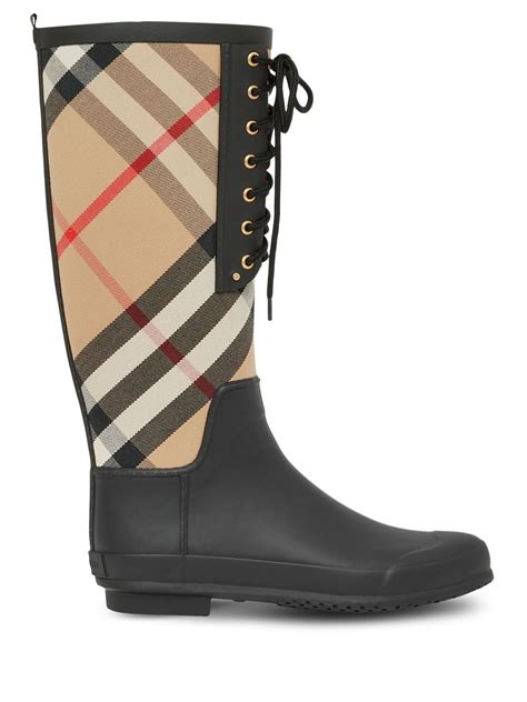 bluefly burberry rain boots|Burberry women check panel rain boots in black rubber – Bluefly.